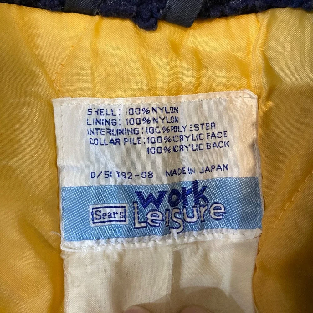 Vintage‎ Sears Work Leisure Mens LARGE 80's Blue Nylon Flight Bomber Jacket Coat